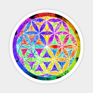 Rainbow Geometric Circle Flower Mandala - Chaos Magnet